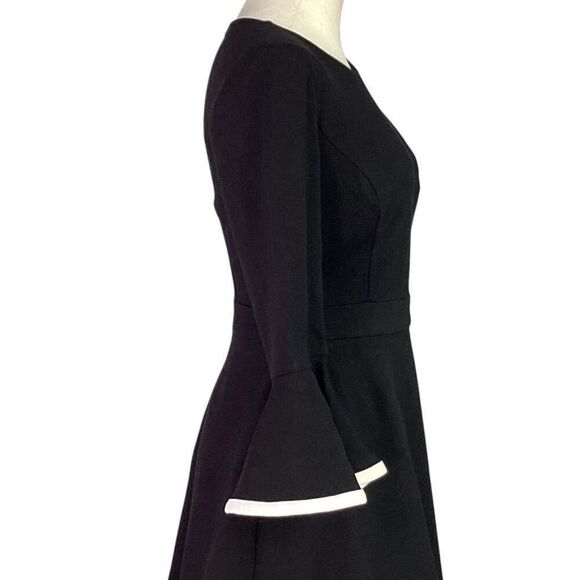 Eliza J Dress Womens 6 Black Ivory Bell Sleeve Tiered Fit and Flare Ponte Knit - Picture 5 of 8